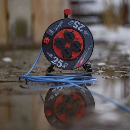 Verlängerungskabel auf Trommel mit 4 Steckdosen 25m Silikon IP44