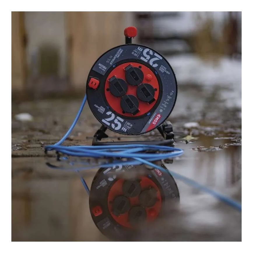 Verlängerungskabel auf Trommel mit 4 Steckdosen 25m Silikon IP44