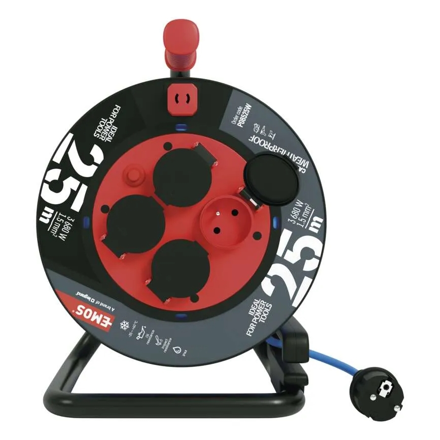 Verlängerungskabel auf Trommel mit 4 Steckdosen 25m Silikon IP44