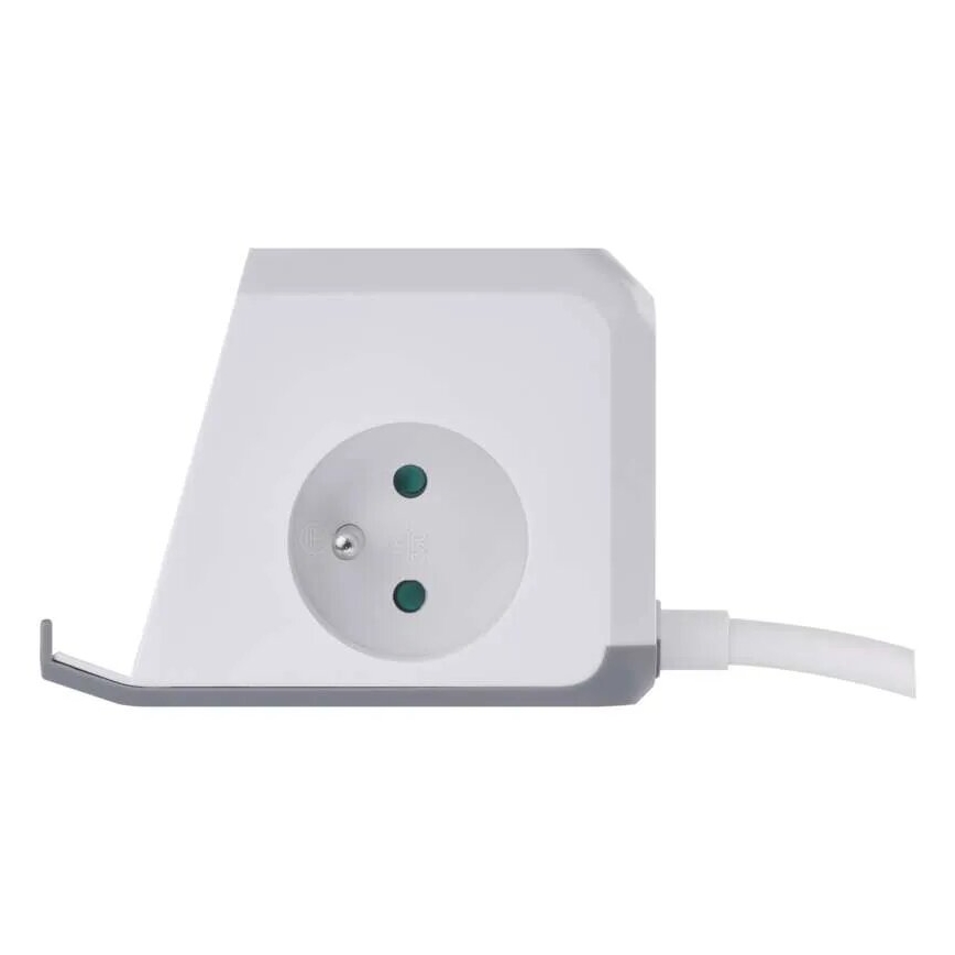 Verlängerungskabel mit Steckdosenleiste und kabellosem QI-Ladegerät 2x USB-A + 1x USB-C, 2 m, weiß