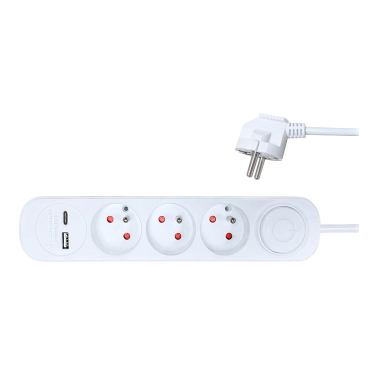 Verlängerungskabel mit Schalter 3-fach + 2x USB 2m Weiß