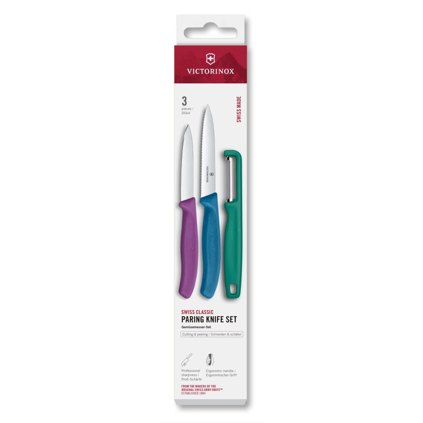 Victorinox - Küchenmesserset mit Sparschäler SWISS CLASSIC, 3-teilig, mehrfarbig