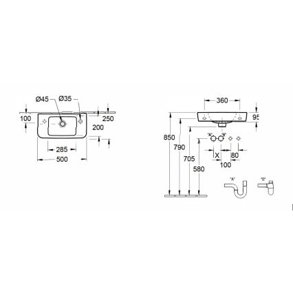 Villeroy & Boch 4342R501 - Wand-Waschbecken O.NOVO 50 x 25 cm Keramik/weiß