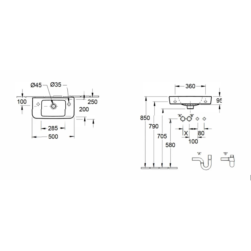 Villeroy & Boch 4342R501 - Wand-Waschbecken O.NOVO 50 x 25 cm Keramik/weiß