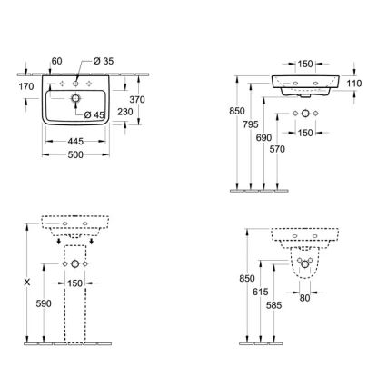 Villeroy & Boch 43445001 - Wand-Waschbecken O.NOVO 50x37 cm Keramik/weiß