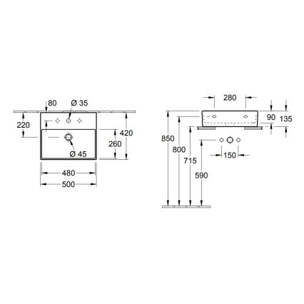 Villeroy & Boch 4A225G01 - Wand-/Aufsatzwaschbecken MEMENTO 50x42cm Keramik/weiß