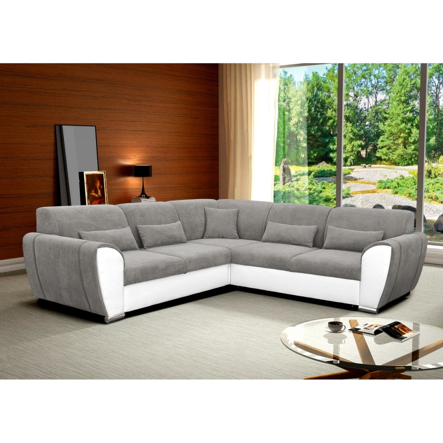 VISEU Ecksofa mit Schlaffunktion und Stauraum, L-Form, rechts, grau/weiß