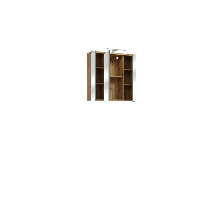 Wand-Badezimmerschrank mit Spiegel VENOM, grün/Eiche Artisan