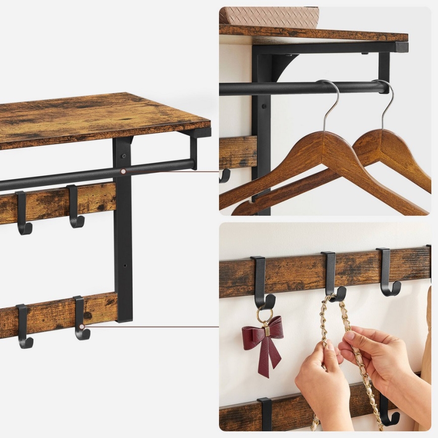 Wandgarderobe mit Ablage NATE, Braun/Schwarz