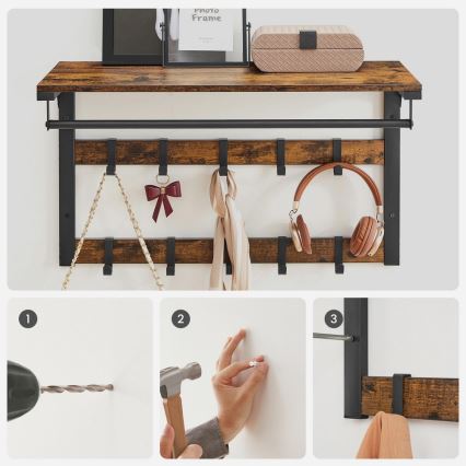 Wandgarderobe mit Ablage NATE, Braun/Schwarz