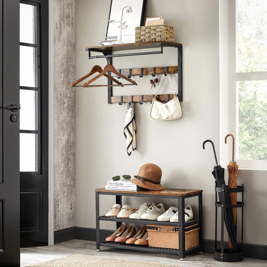 Wandgarderobe mit Ablage NATE, Braun/Schwarz