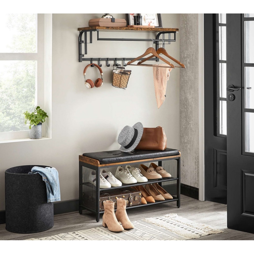 Wandgarderobe mit Ablage NATE Braun/Schwarz