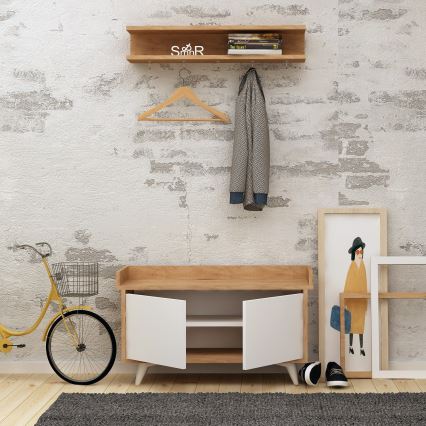 Wandhaken ARASSO 18,8x80 cm + Schuhschrank 60x90 weiß/braun