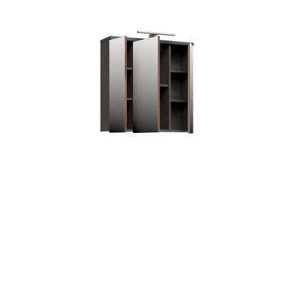 Wandhängender Badezimmerschrank mit Spiegel VENOM in Anthrazit/Braun