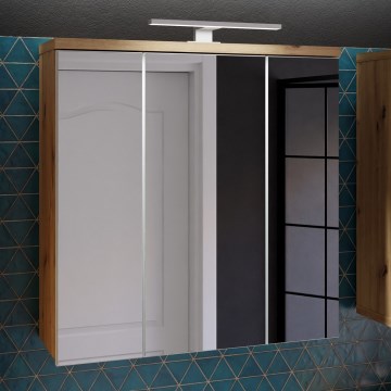Wandhängender Badezimmerschrank mit Spiegel VENOM, Weiß/Artisan-Eiche