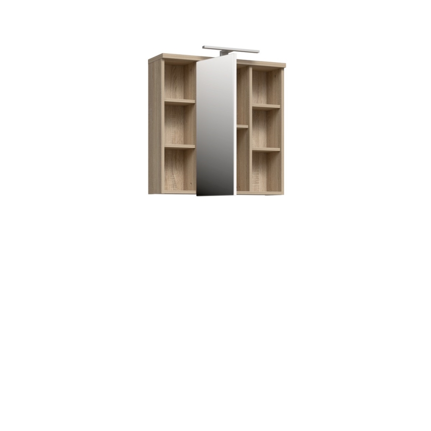 Wandhängender Badezimmerschrank mit Spiegel VENOM weiß/Sonoma-Eiche