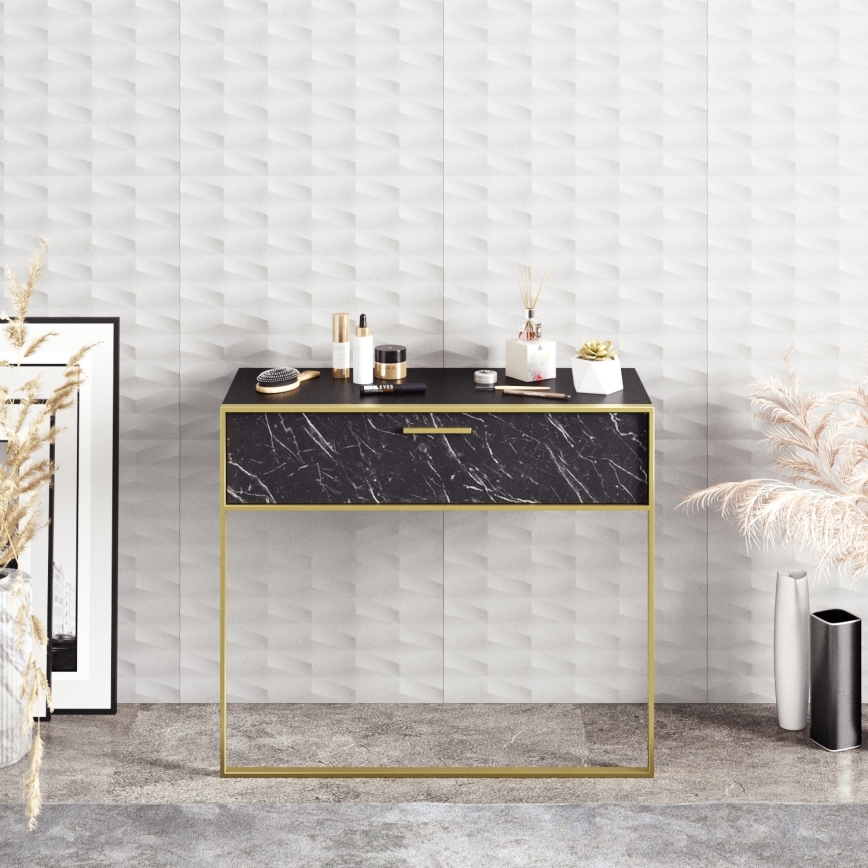 Wandkonsole POLKA 76,8x90 cm gold/schwarz