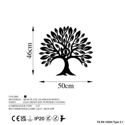 Wandleuchte HEART TREE 1xE27/40W/230V schwarz