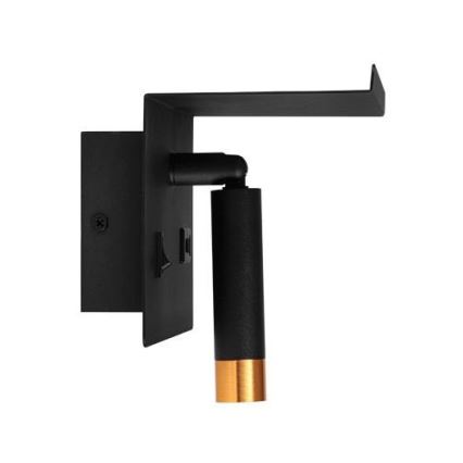 Wandleuchte mit Spot, Ablage und USB-Ladeanschluss 1xG9/35W/230V schwarz/gold
