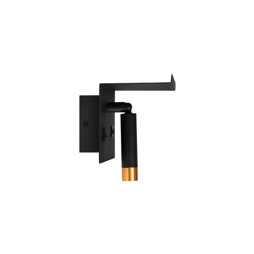 Wandleuchte mit Spot, Ablage und USB-Ladeanschluss 1xG9/35W/230V schwarz/gold