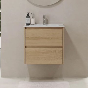 Waschtischunterschrank LYKE 60 cm mit Waschbecken, Eiche