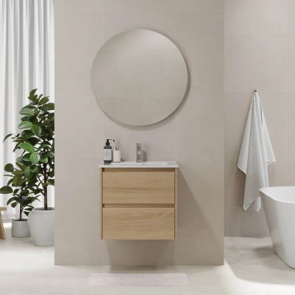 Waschtischunterschrank LYKE 60 cm mit Waschbecken, Eiche