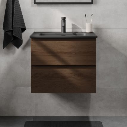 Waschtischunterschrank mit Waschbecken CONOR 61 cm Nussbaum/Schwarz