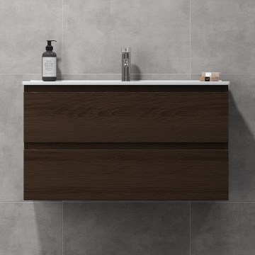 Waschtischunterschrank mit Waschbecken HENRY 91 cm, Nussbaum