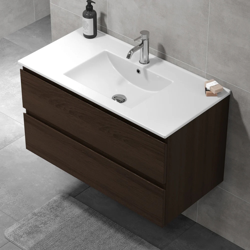 Waschtischunterschrank mit Waschbecken HENRY 91 cm, Nussbaum
