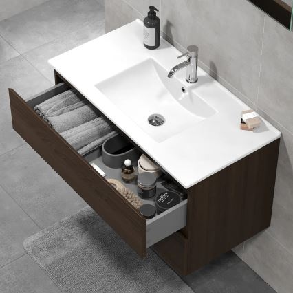 Waschtischunterschrank mit Waschbecken HENRY 91 cm, Nussbaum