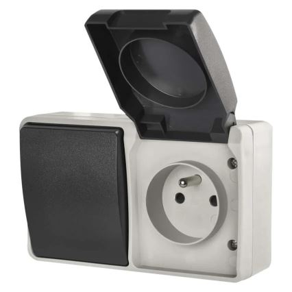 Wechselschalter Nr. 6 mit Steckdose 250V/16A IP44 grau