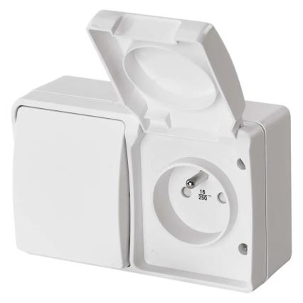 Wechselschalter Nr. 6 mit Steckdose 250V/16A IP44 Weiß