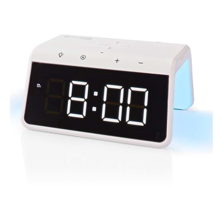 Wecker mit LCD-Anzeige und kabellosem Ladegerät 15W/230V 1x CR2032 weiß