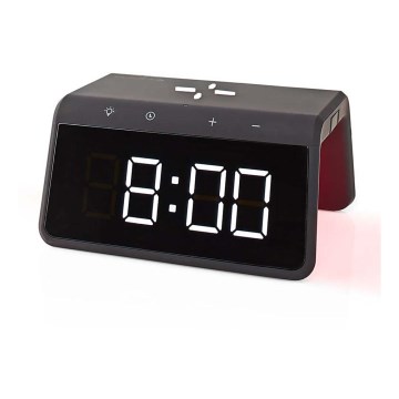Wecker mit LCD-Anzeige und kabelloser Ladevorrichtung 15W/5V 1xCR2032 schwarz