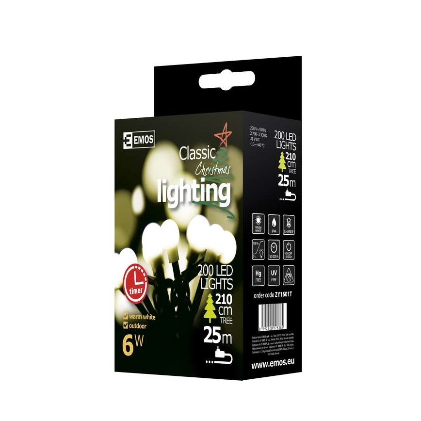 Emos ZY1601T - Weihnachtliche Lichterkette IP44 20m 200xLED