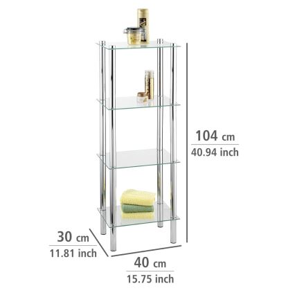 WENKO 15853100 - Regal YAGO 40 x 104 cm Edelstahl/silber/transparent