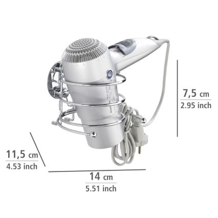 WENKO 18770100-Föhnhalter TURBO-LOC rund Stahl 14x11,5 cm glänzender Chrom