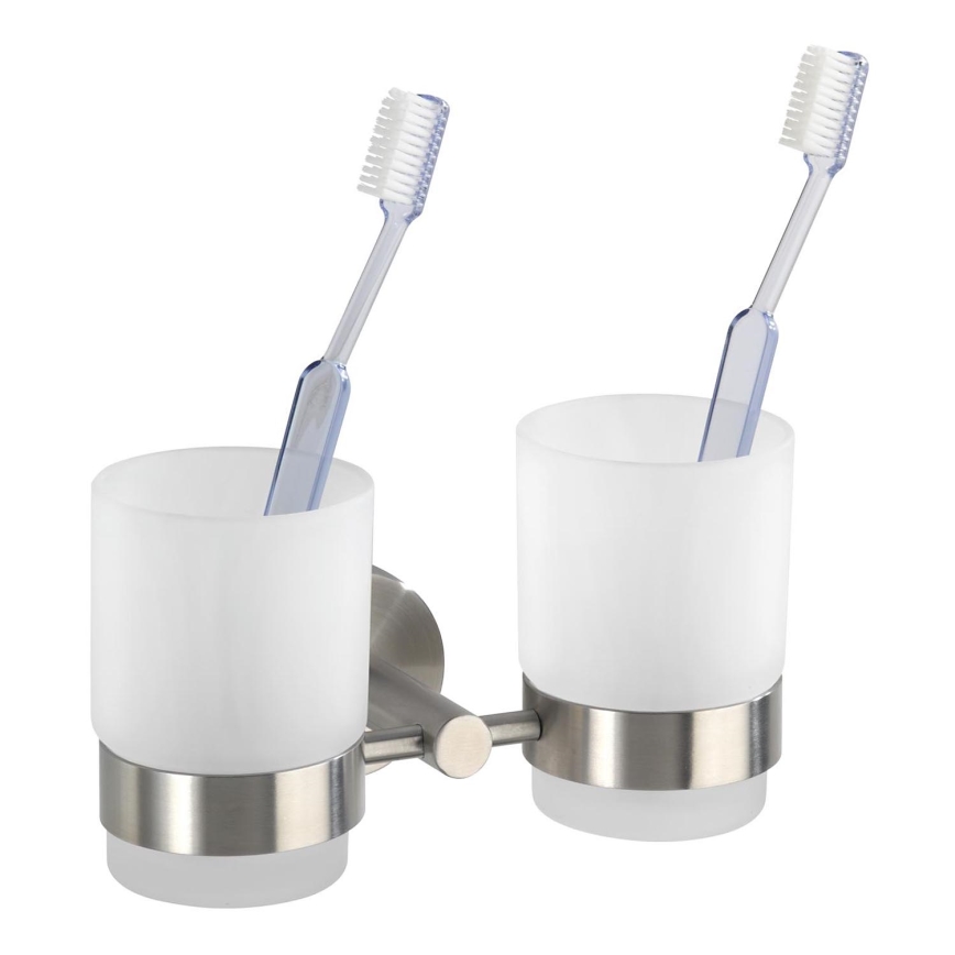 WENKO 19638100 - Zahnbürstenhalter BOSIO MATT 17,5 x 9,5 cm Edelstahl/silber