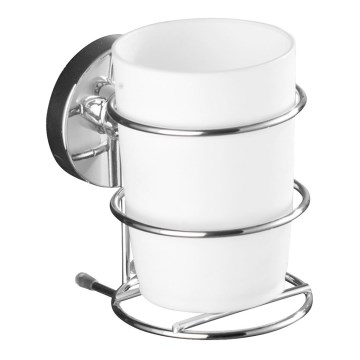 WENKO 20880100-Becher VACUUM-LOC MILAZZO 7,5x11,5 cm glänzend chrom/weiß