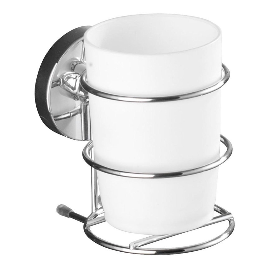 WENKO 20880100-Becher VACUUM-LOC MILAZZO 7,5x11,5 cm glänzend chrom/weiß