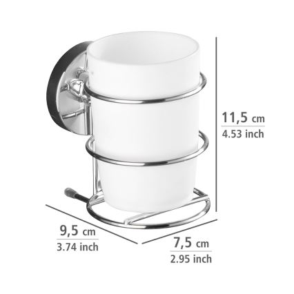 WENKO 20880100-Becher VACUUM-LOC MILAZZO 7,5x11,5 cm glänzend chrom/weiß