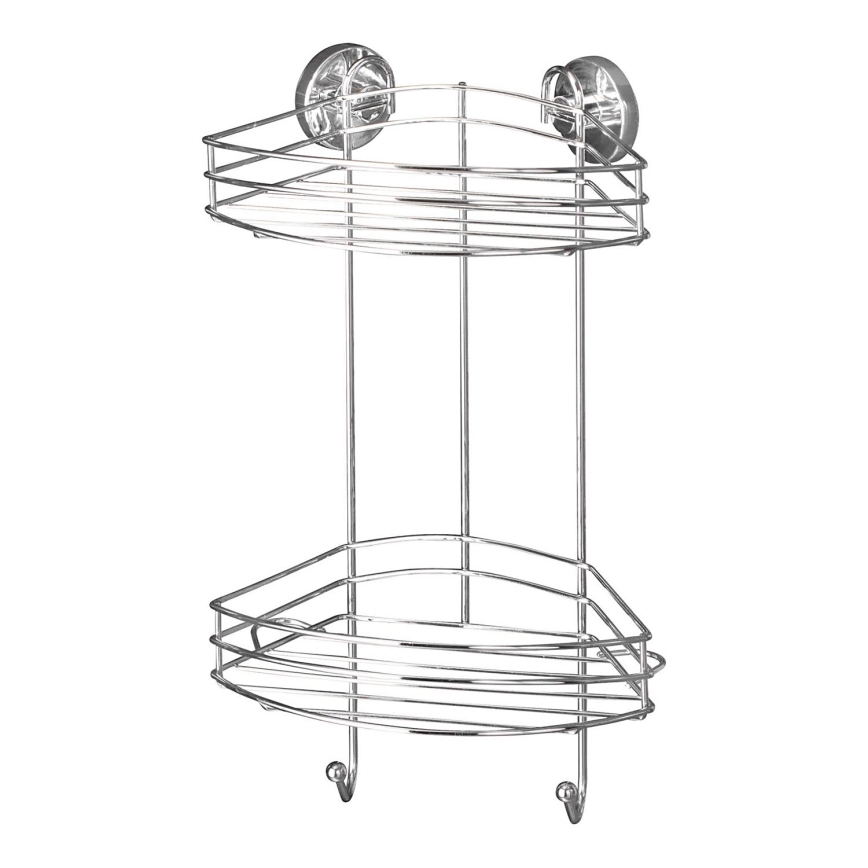 WENKO 20885100-Eckregal VACUUM-LOC RUND STAHL 24,5x41 cm glänzendes Chrom
