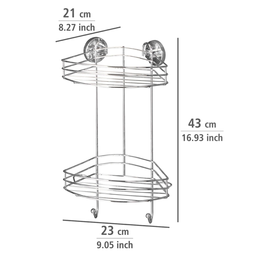 WENKO 20885100-Eckregal VACUUM-LOC RUND STAHL 24,5x41 cm glänzendes Chrom
