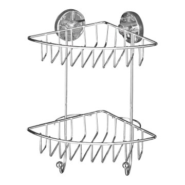 WENKO 20888100-Eckregal VACUUM-LOC rund STAHL 22,5x29,5 cm, Chrom glänzend