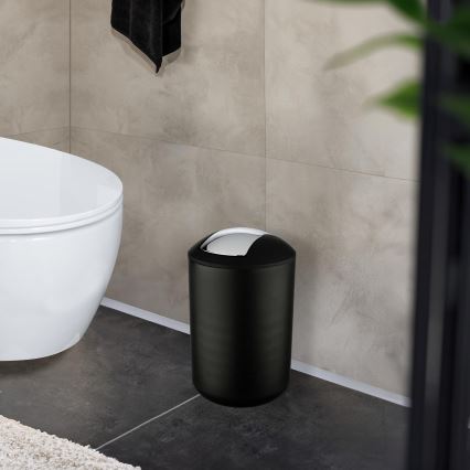 WENKO 21212100 - Abfalleimer BRASIL 19,5x31 cm schwarz/Glanzchrom