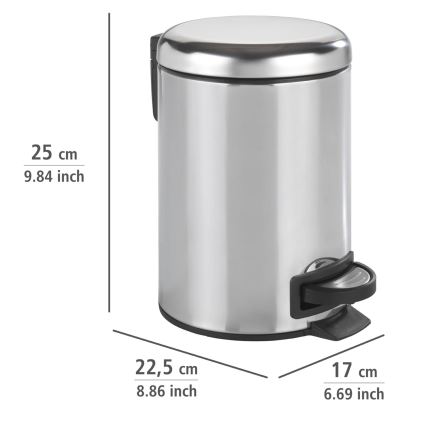 WENKO 22444100 - Abfalleimer LEMAN 17x25 cm Edelstahl/silber/schwarz