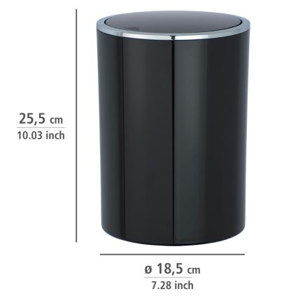 WENKO 22558100 - Mülleimer INCA 18,5x25,5 cm schwarz/glänzender Chrom