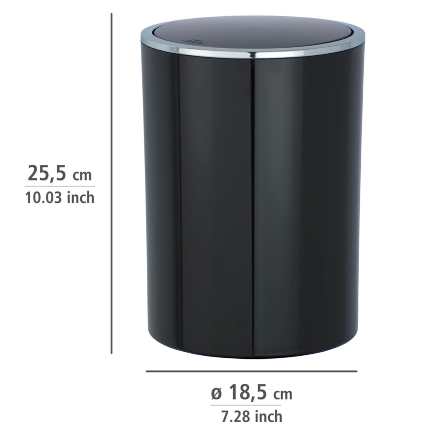 WENKO 22558100 - Mülleimer INCA 18,5x25,5 cm schwarz/glänzender Chrom