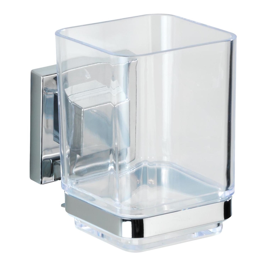 WENKO 22680100 -Becher VACUUM-LOC QUADRO ED 7,5x10 cm silber/Glanzchrom/klar
