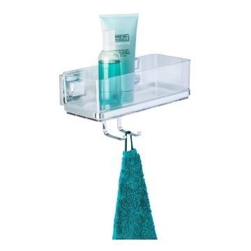 WENKO 22694100-Ablage VACUUM-LOC QUADRO ED 25,5 x 15 cm, silber/glänzend, Chrom/klar